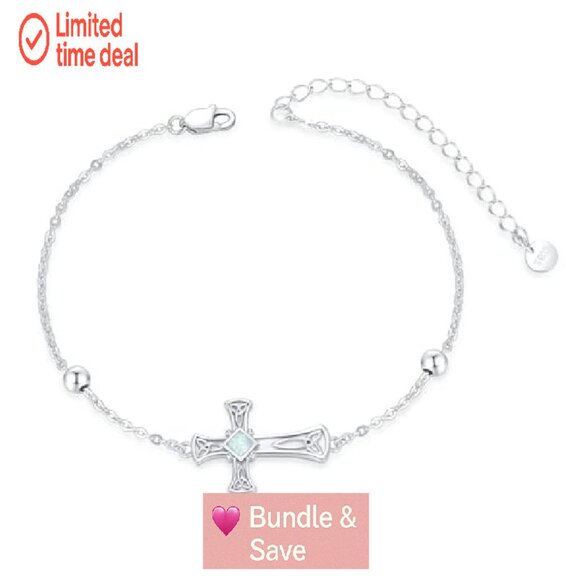 925 Sterling Silver Cross Bracelet Adjustable Faith Jewelry Gift - Picture 2 of 8